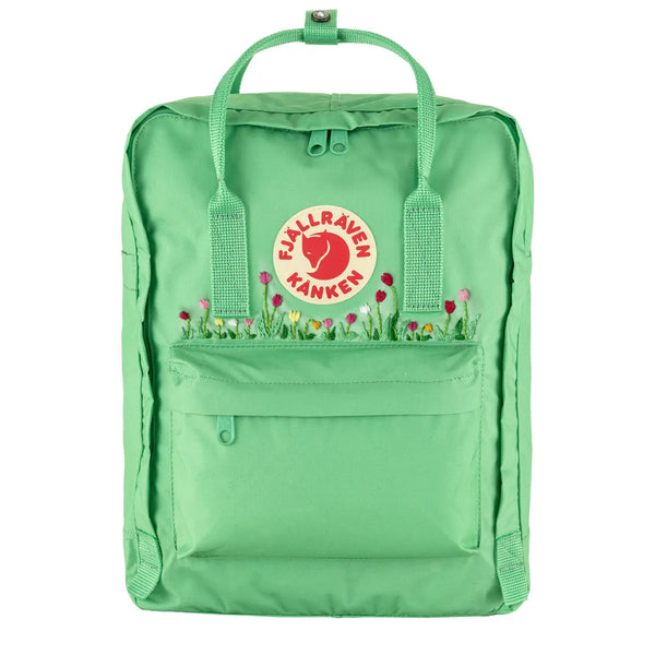 Fjallraven Kanken Classic Embroidered Backpack Apple Mint Tulips