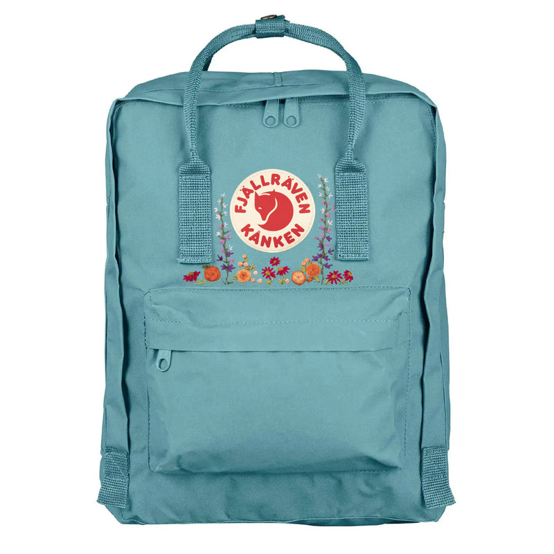 Fjallraven Kanken Classic Embroidered Backpack Sky Blue Spring Flowers